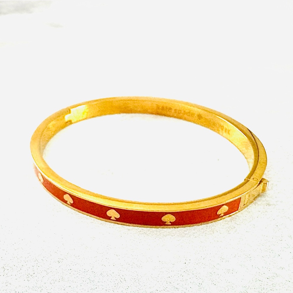 Kate spade Gold, Orange “Spot The Spade” Enamel Hinged Bangle Bracelet